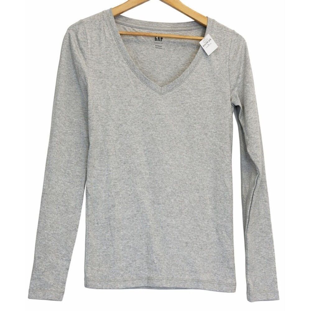 gap womens large v-neck longsleeve t-shirt gray capsule substantial